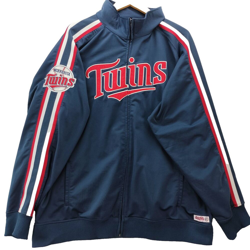 Minnesota Twins Jacket Mens XL Blue Full Zip Embroidered Spellout Patch Stitches
